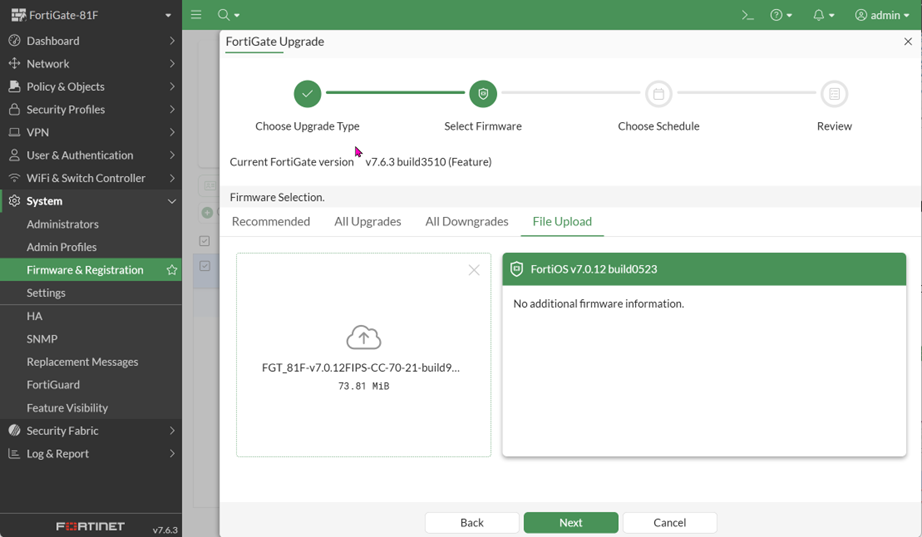 upload the new firmware