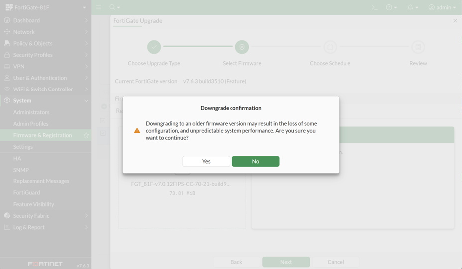downgrade confirmation