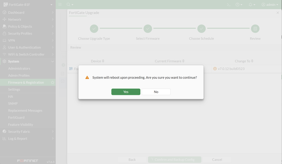 system reboot confirmation