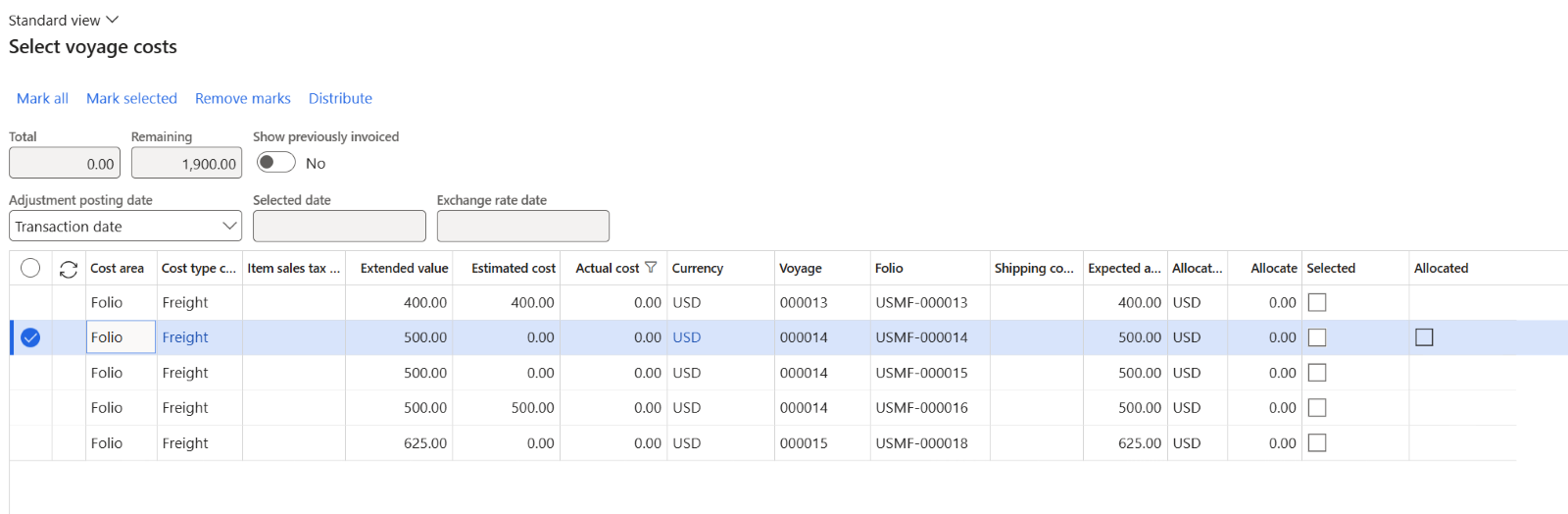 associated voyage invoices to post to their respective Landed Cost Voyage records
