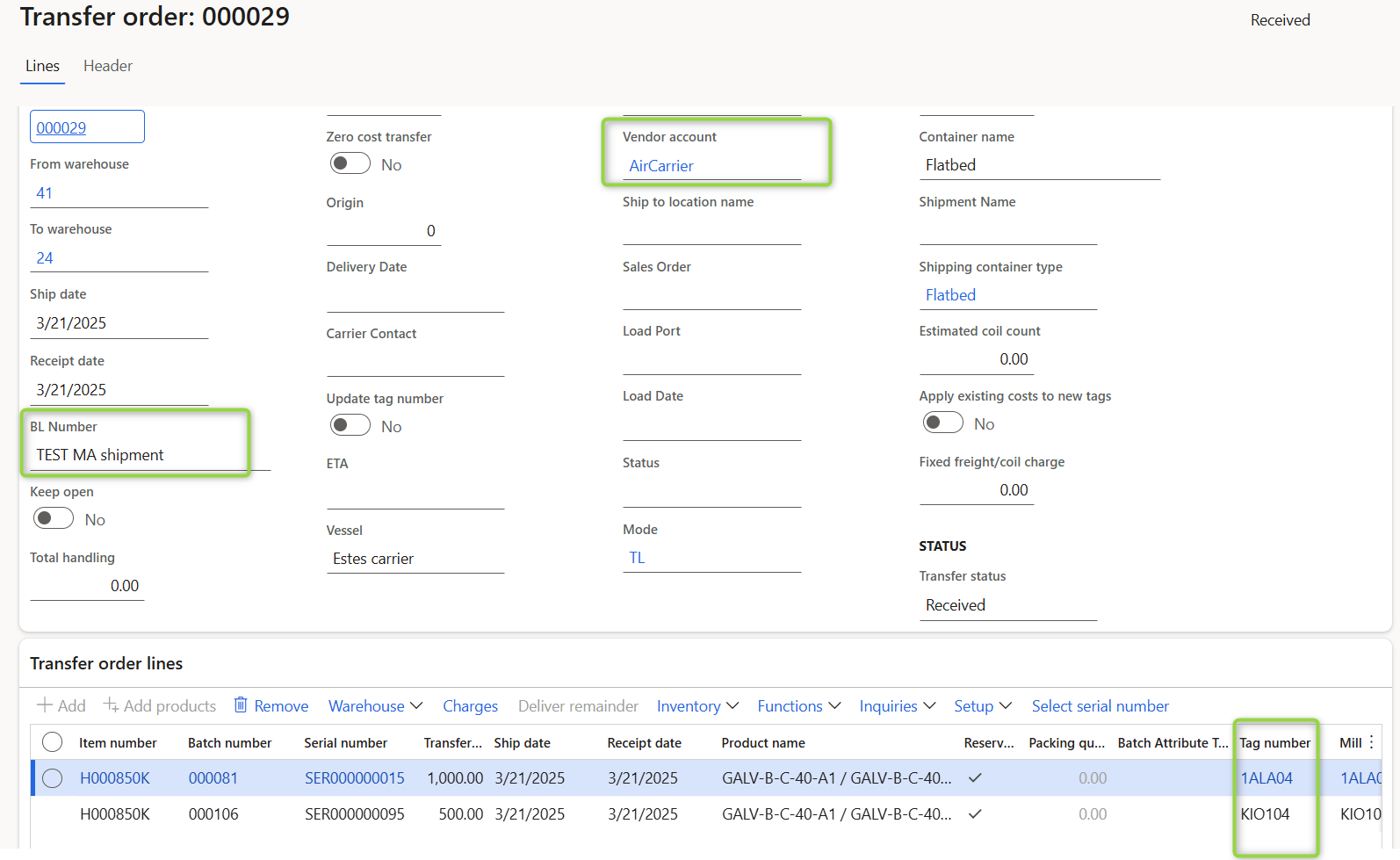 locate Transfer Order Voyages