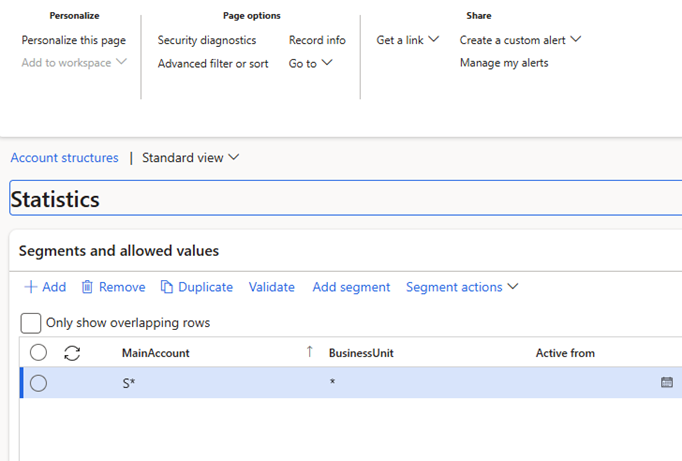 Statistics window in Dynamics 365 for Finance and Operations
