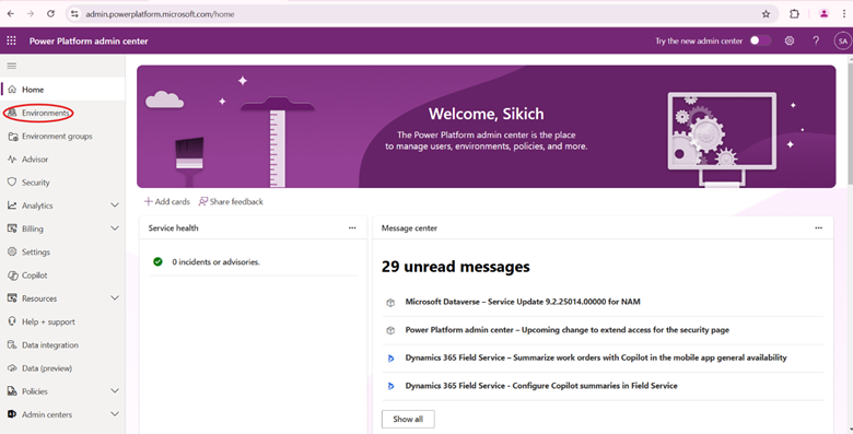 Power Platform Admin Center