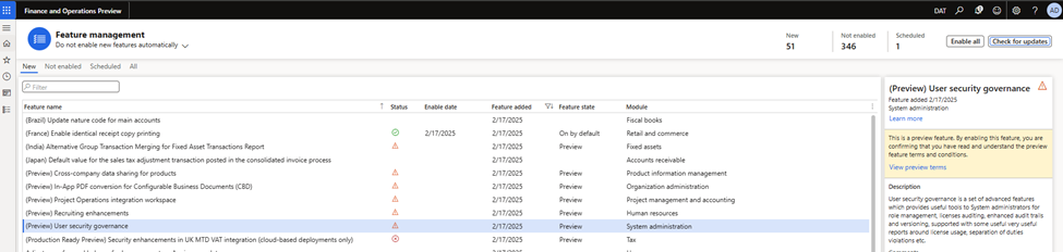 feature management in Dynamics 365