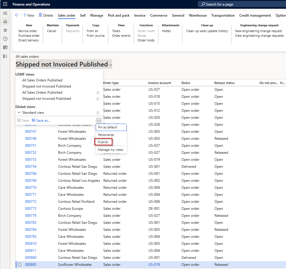 Saved views in Dynamics 365 Finance and Operations