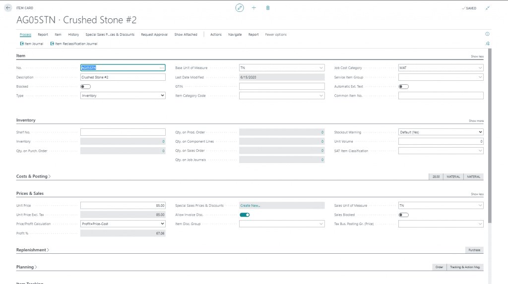 ITEM CARD FOR CONSTRUCTION