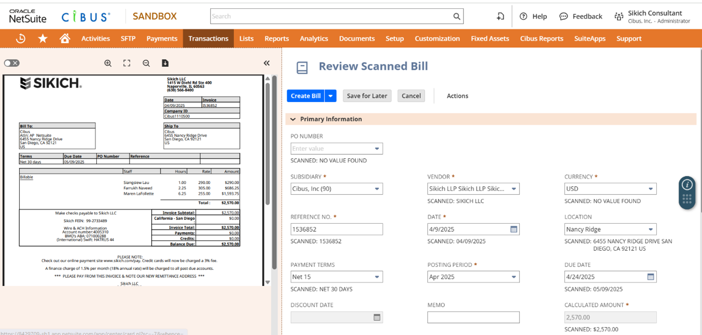 review scanned bill