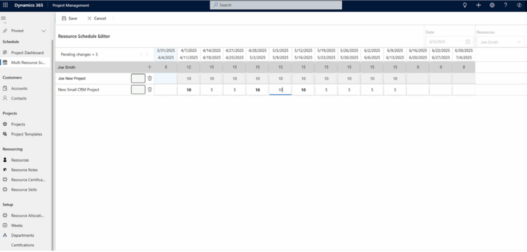 resource schedule editor