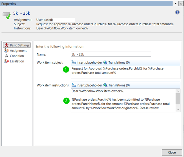 basic settings for workflow properties