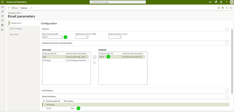 email parameters form